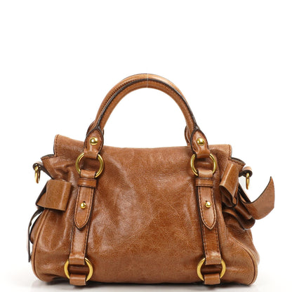 Miu Miu Vitello Lux Mini Bow Satchel Bag Cognac