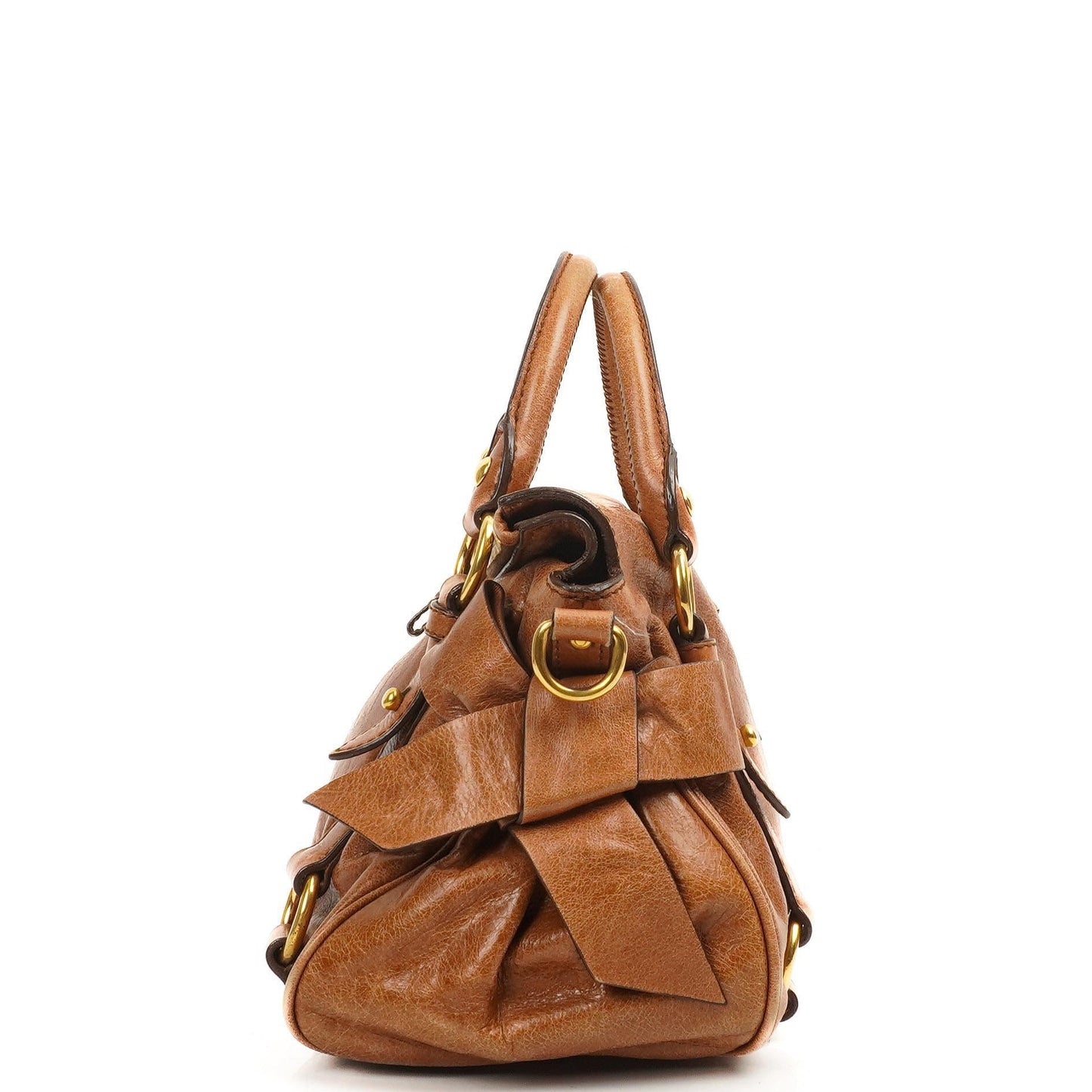 Miu Miu Vitello Lux Mini Bow Satchel Bag Cognac