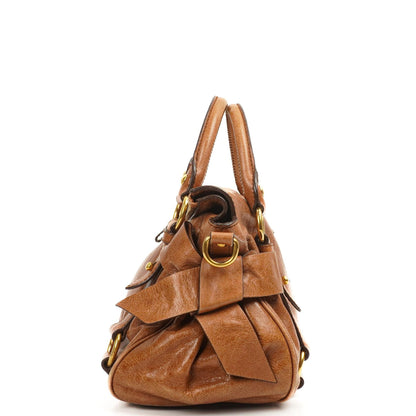 Miu Miu Vitello Lux Mini Bow Satchel Bag Cognac