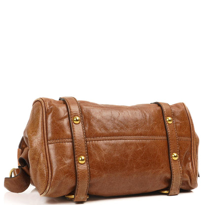 Miu Miu Vitello Lux Mini Bow Satchel Bag Cognac