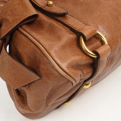 Miu Miu Vitello Lux Mini Bow Satchel Bag Cognac
