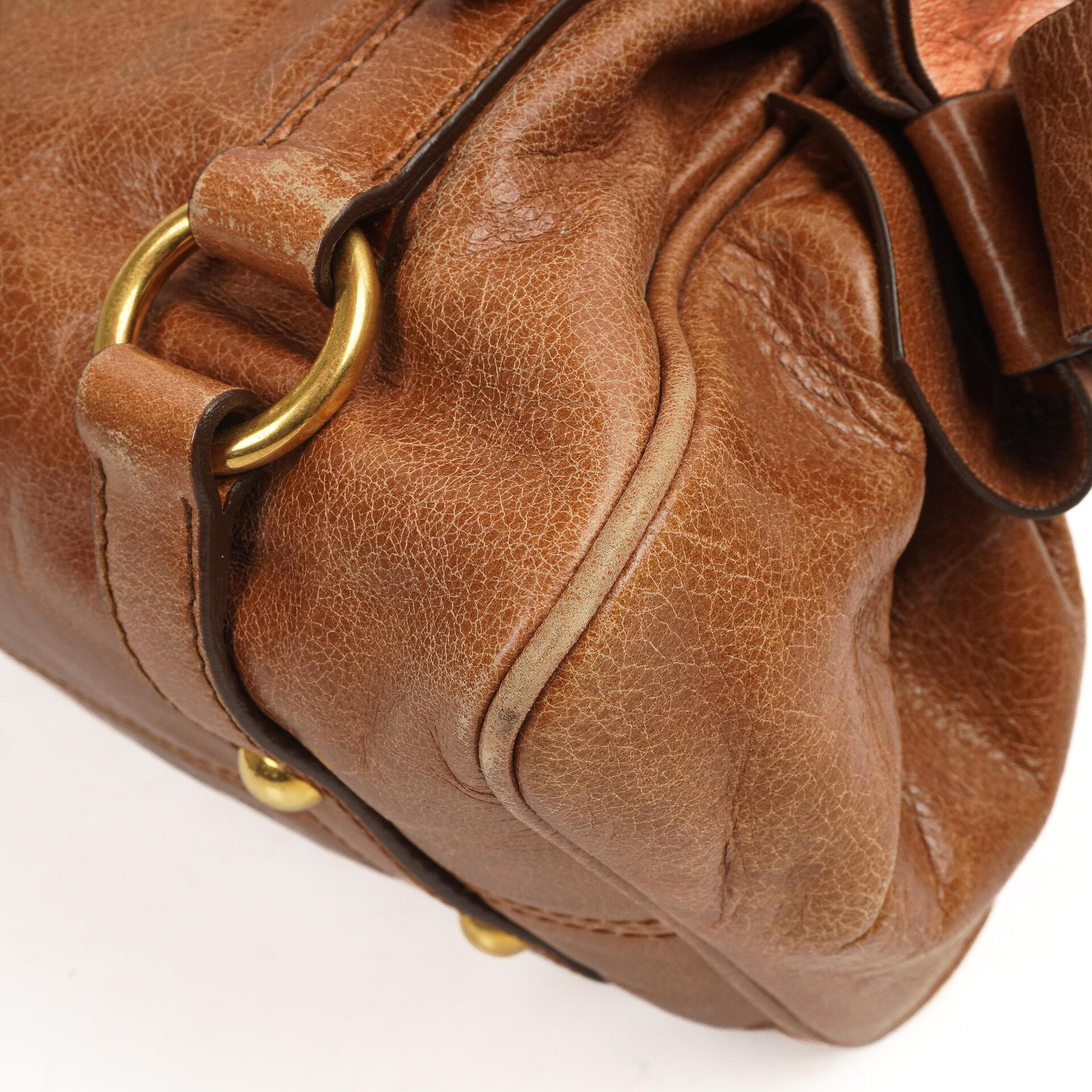 Miu Miu Vitello Lux Mini Bow Satchel Bag Cognac