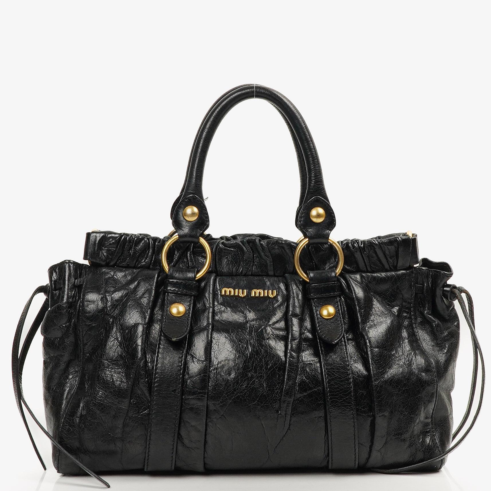 Miu Miu Vitello Lux Satchel Tasche Nero Schwarz