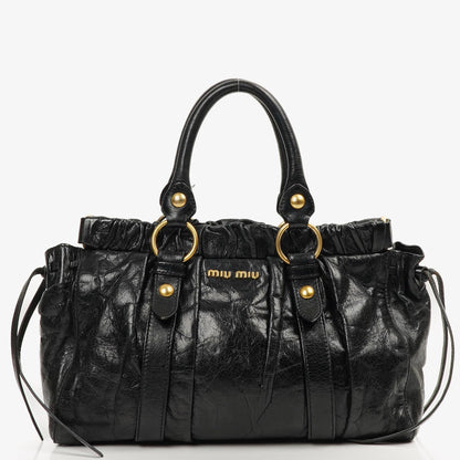 Miu Miu Vitello Lux Satchel Tasche Nero Schwarz