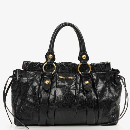 Miu Miu Vitello Lux Satchel Tasche Nero Schwarz