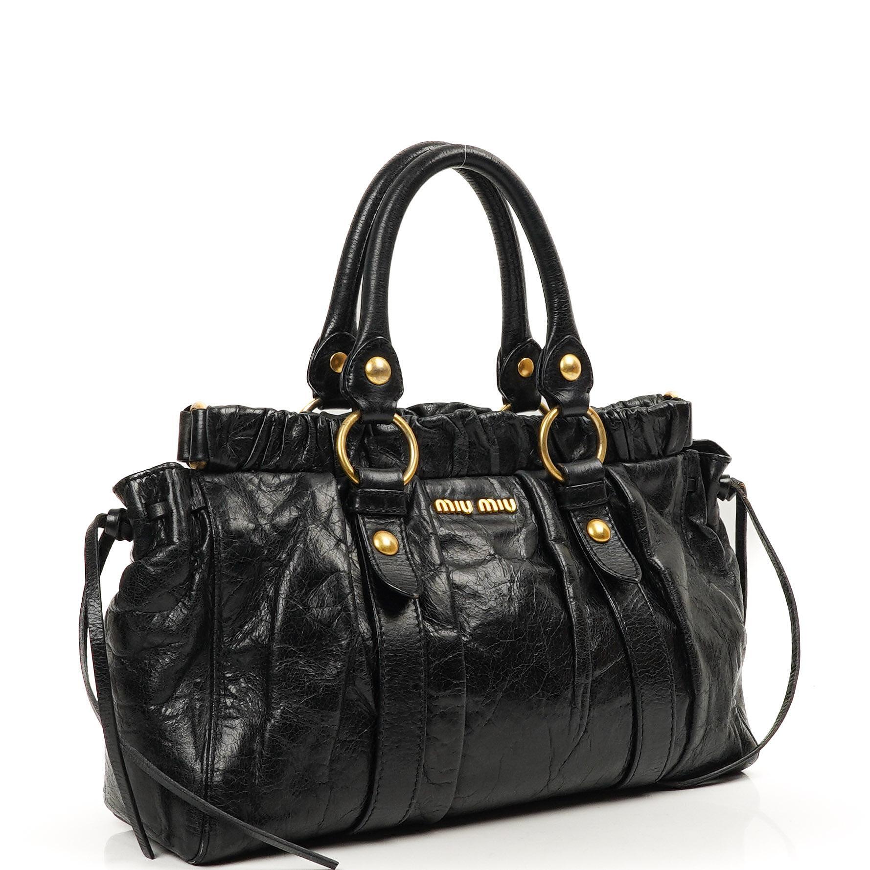Miu Miu Vitello Lux Satchel Tasche Nero Schwarz