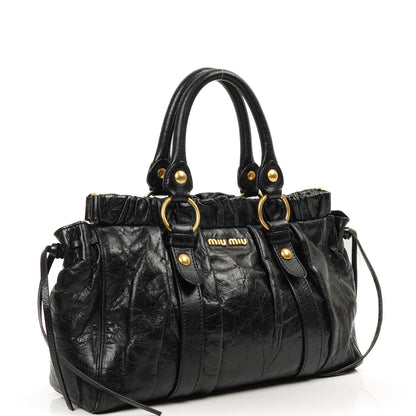 Miu Miu Vitello Lux Satchel Tasche Nero Schwarz