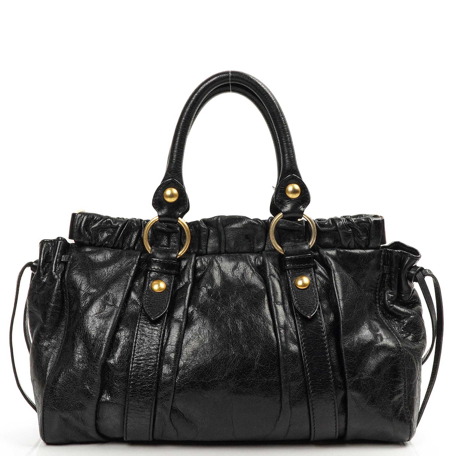 Miu Miu Vitello Lux Satchel Tasche Nero Schwarz
