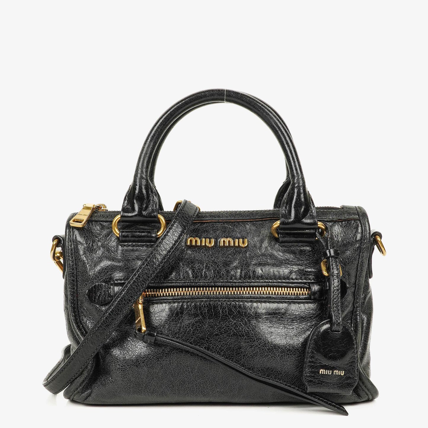 Miu Miu Vitello Lux Kleine Satchel Tasche aus schwarzem Leder