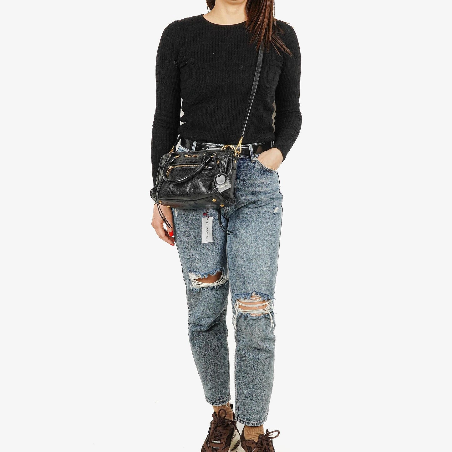 Miu Miu Vitello Lux Kleine Satchel Tasche aus schwarzem Leder