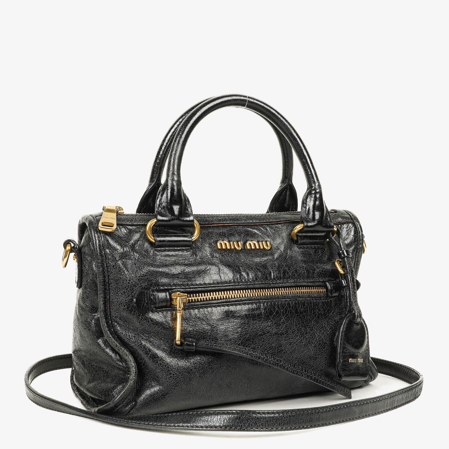 Miu Miu Vitello Lux Kleine Satchel Tasche aus schwarzem Leder