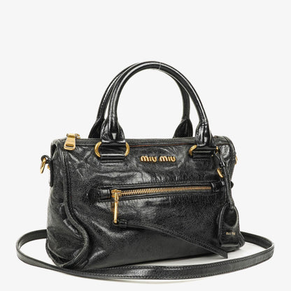 Miu Miu Vitello Lux Kleine Satchel Tasche aus schwarzem Leder