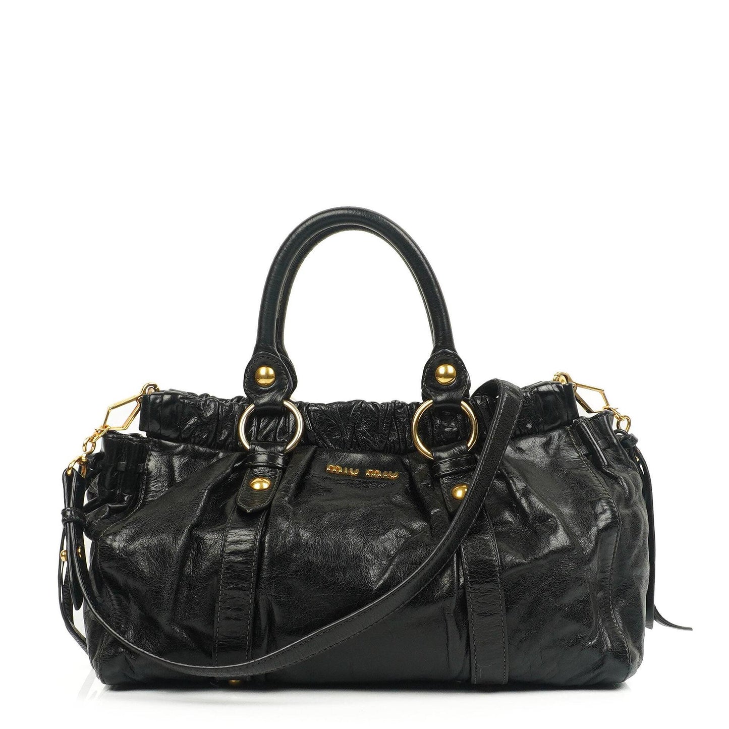 Miu Miu Vitello Shine Satchel Tasche Schwarz