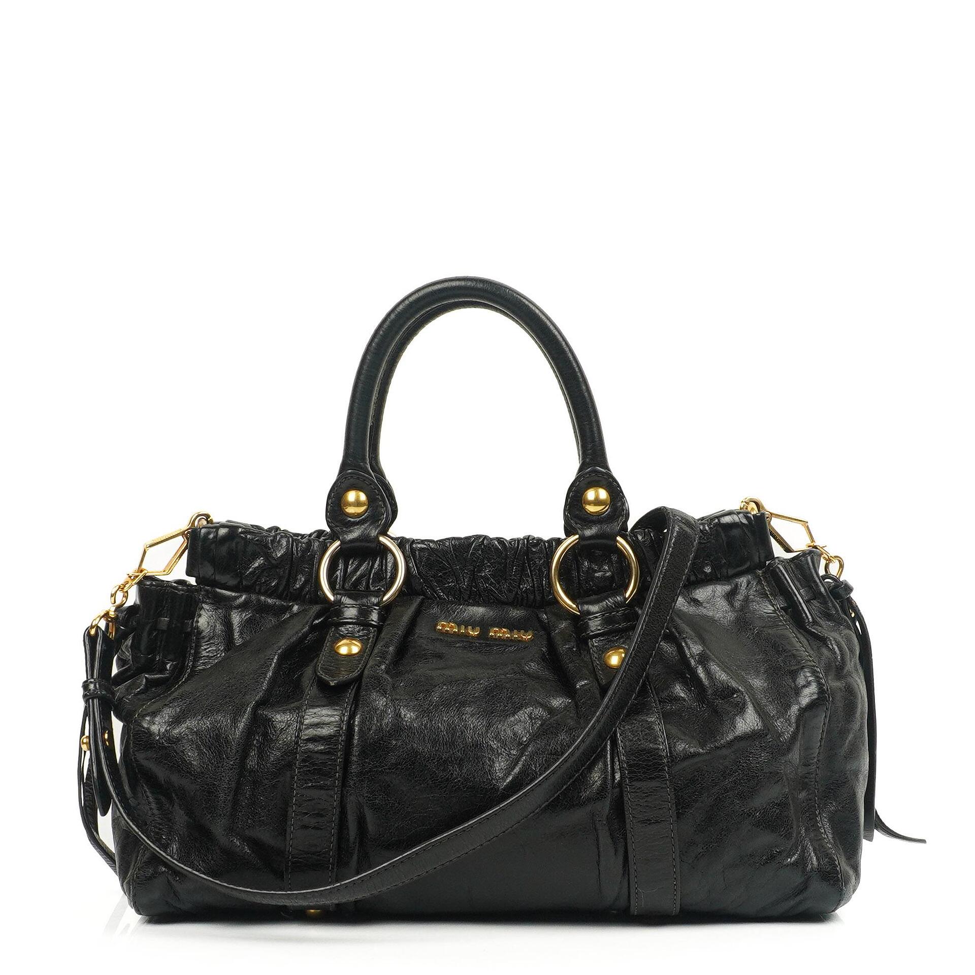 Miu Miu Vitello Shine Satchel Tasche Schwarz