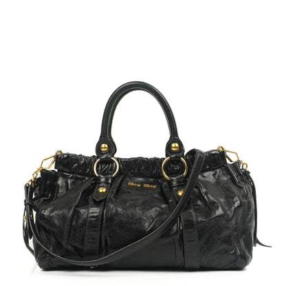 Miu Miu Vitello Shine Satchel Tasche Schwarz