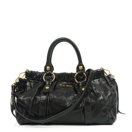 Miu Miu Vitello Shine Satchel Tasche Schwarz