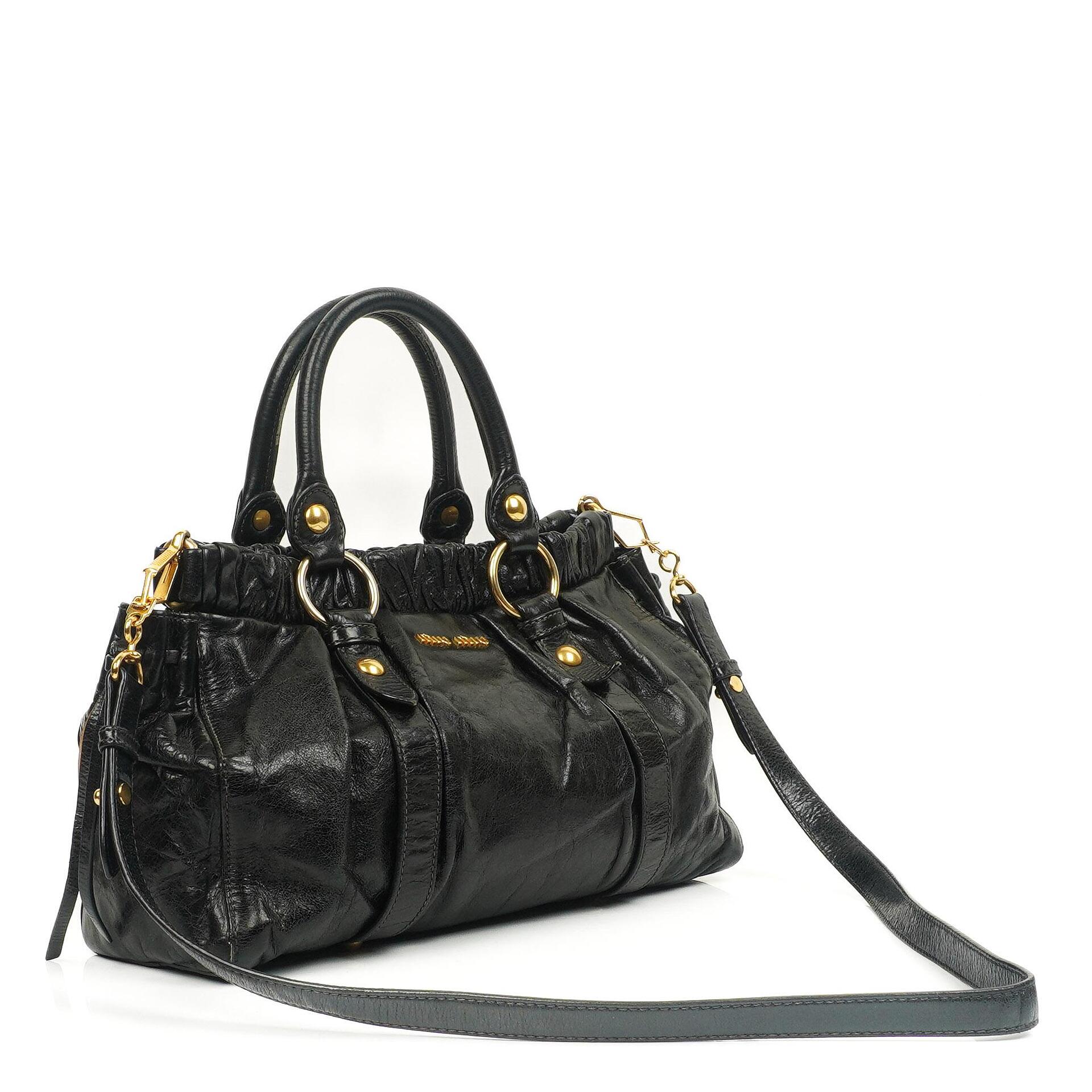 Miu Miu Vitello Shine Satchel Tasche Schwarz