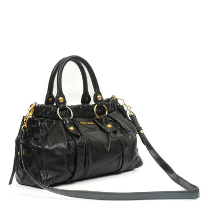 Miu Miu Vitello Shine Satchel Tasche Schwarz