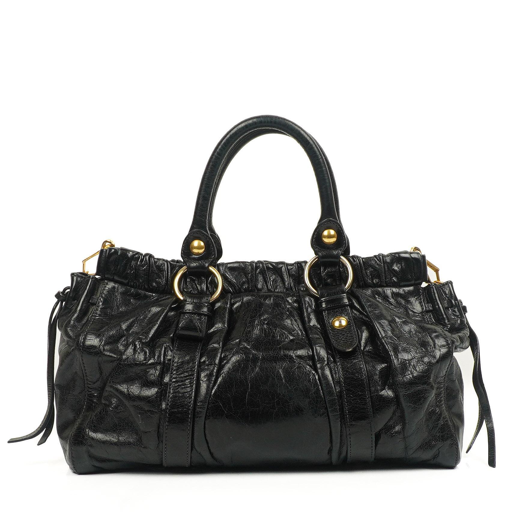 Miu Miu Vitello Shine Satchel Tasche Schwarz