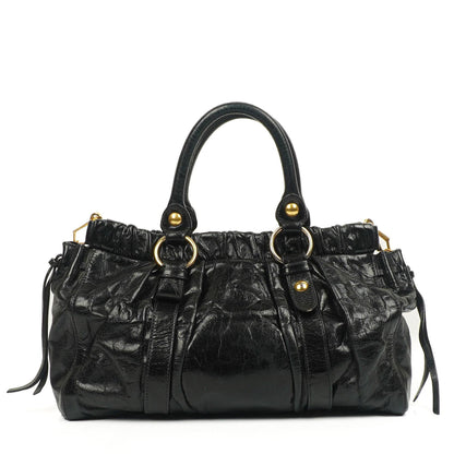 Miu Miu Vitello Shine Satchel Tasche Schwarz