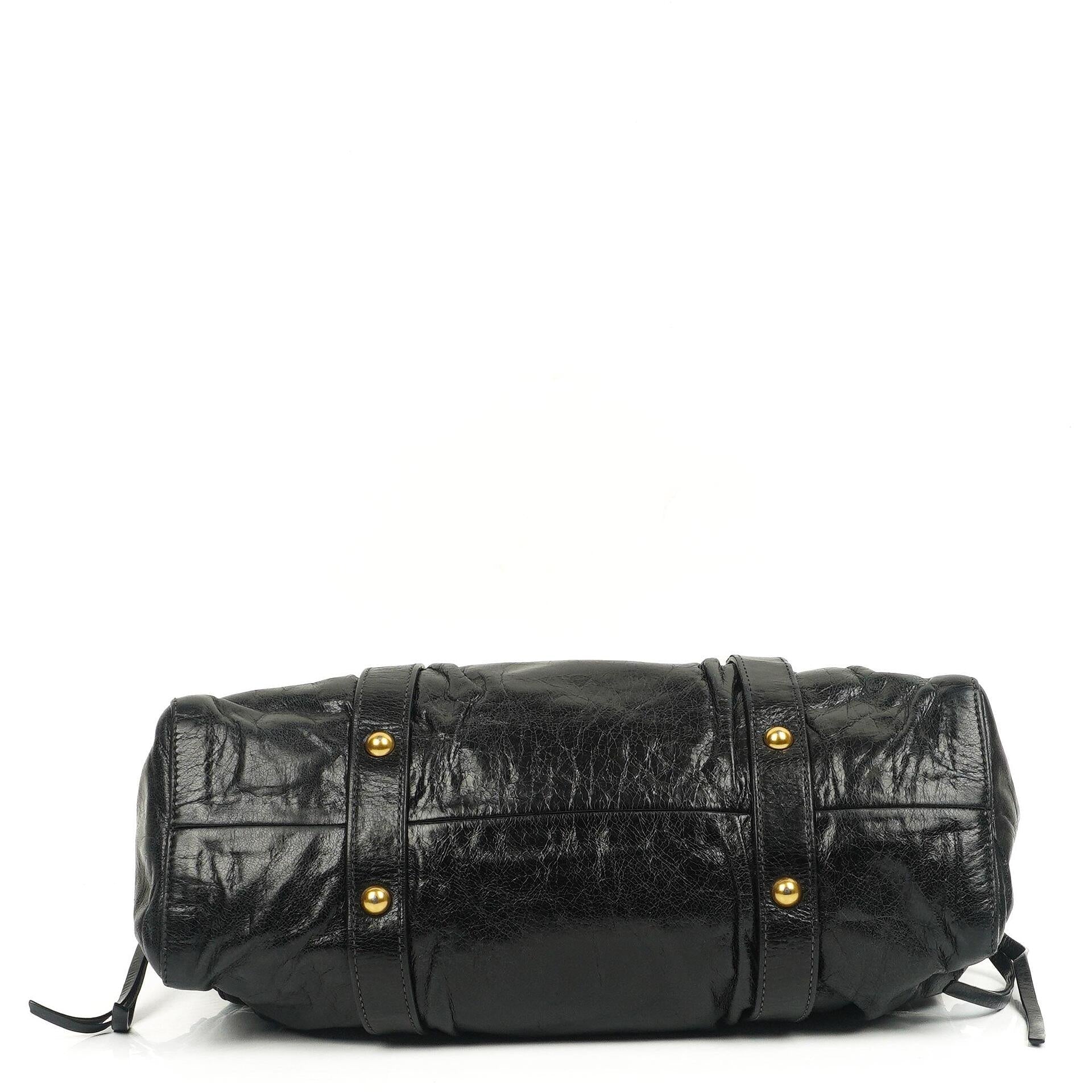 Miu Miu Vitello Shine Satchel Tasche Schwarz