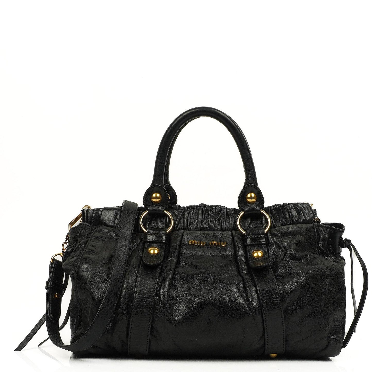 Miu Miu Vitello Shine Satchel Tasche Schwarz