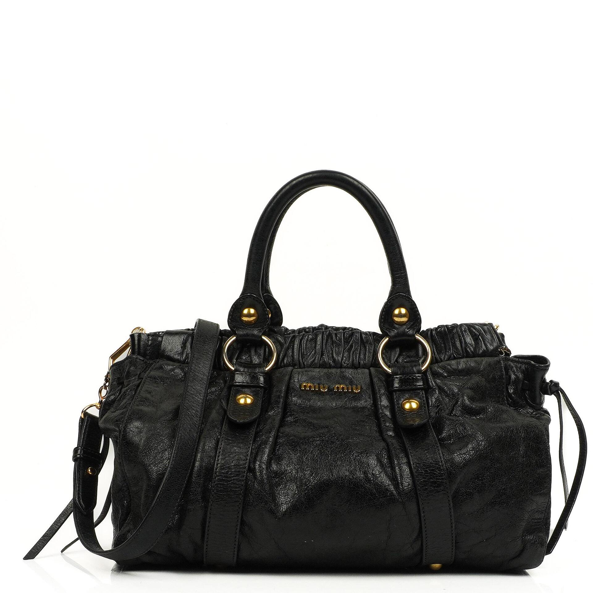 Miu Miu Vitello Shine Satchel Tasche Schwarz