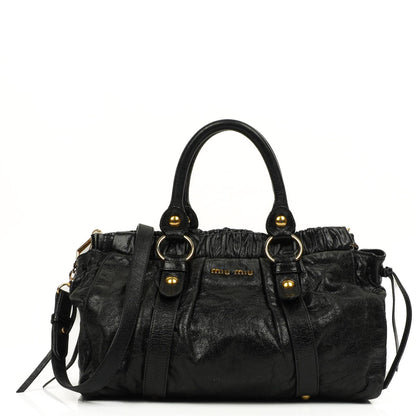 Miu Miu Vitello Shine Satchel Tasche Schwarz