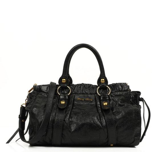 Miu Miu Vitello Shine Satchel Tasche Schwarz