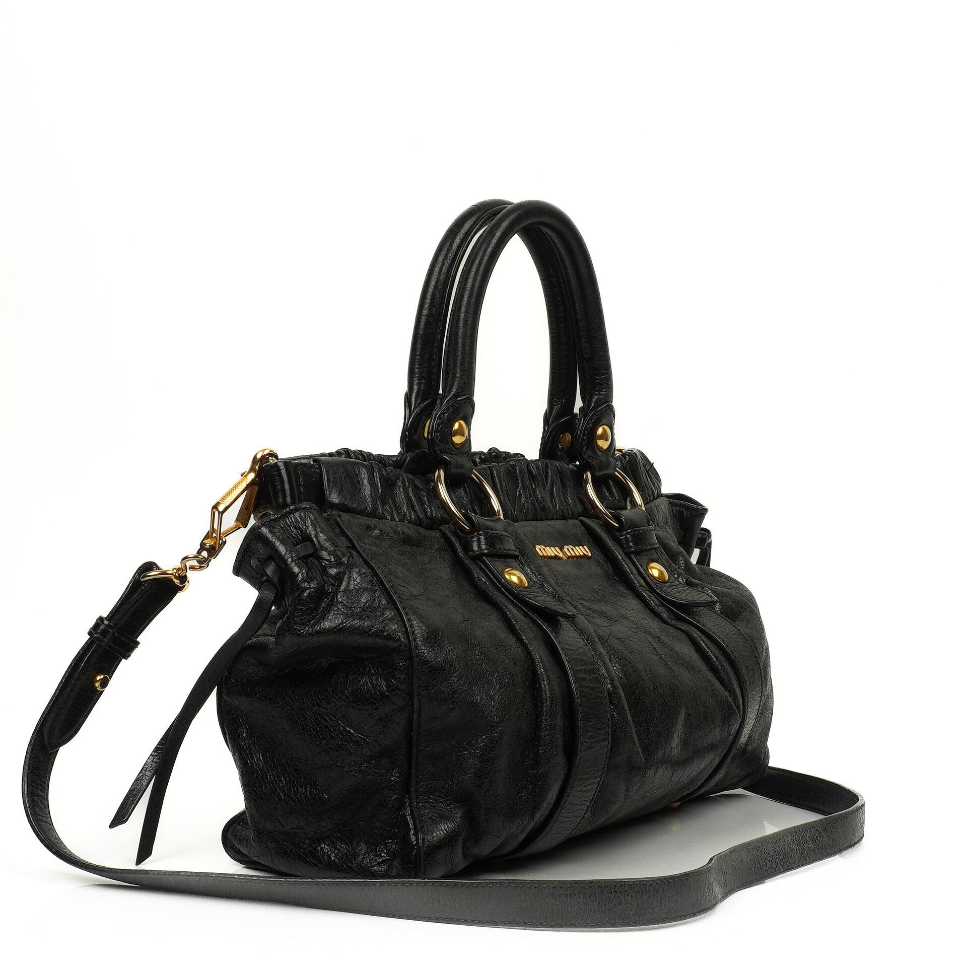 Miu Miu Vitello Shine Satchel Tasche Schwarz
