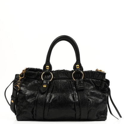 Miu Miu Vitello Shine Satchel Tasche Schwarz