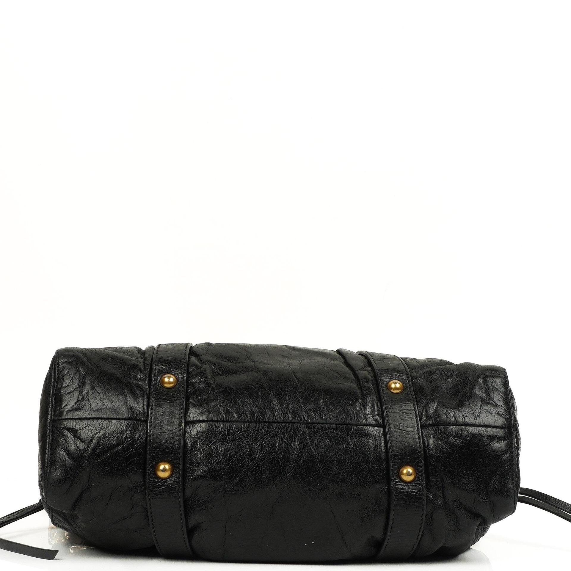 Miu Miu Vitello Shine Satchel Tasche Schwarz