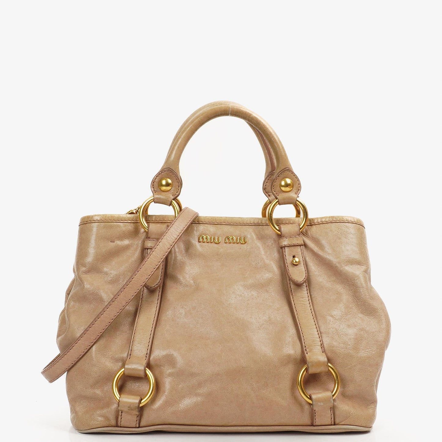Miu Miu Vitello Shine Tote Bag Cammeo