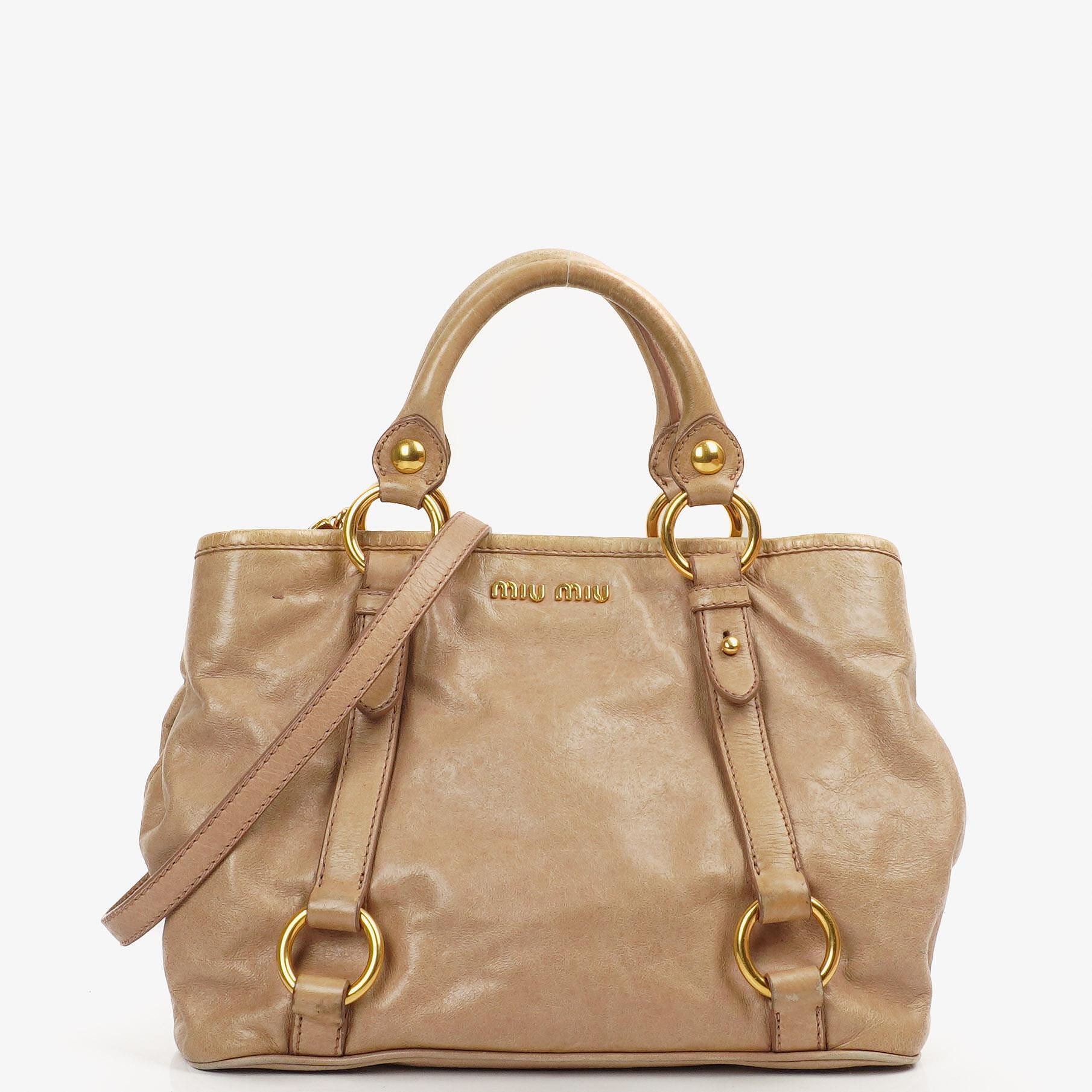 Miu Miu Vitello Shine Tote Bag Cammeo
