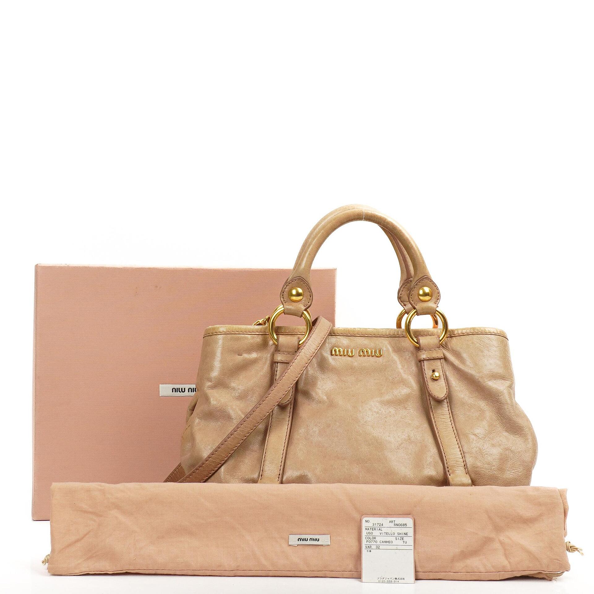 Miu Miu Vitello Shine Tote Bag Cammeo