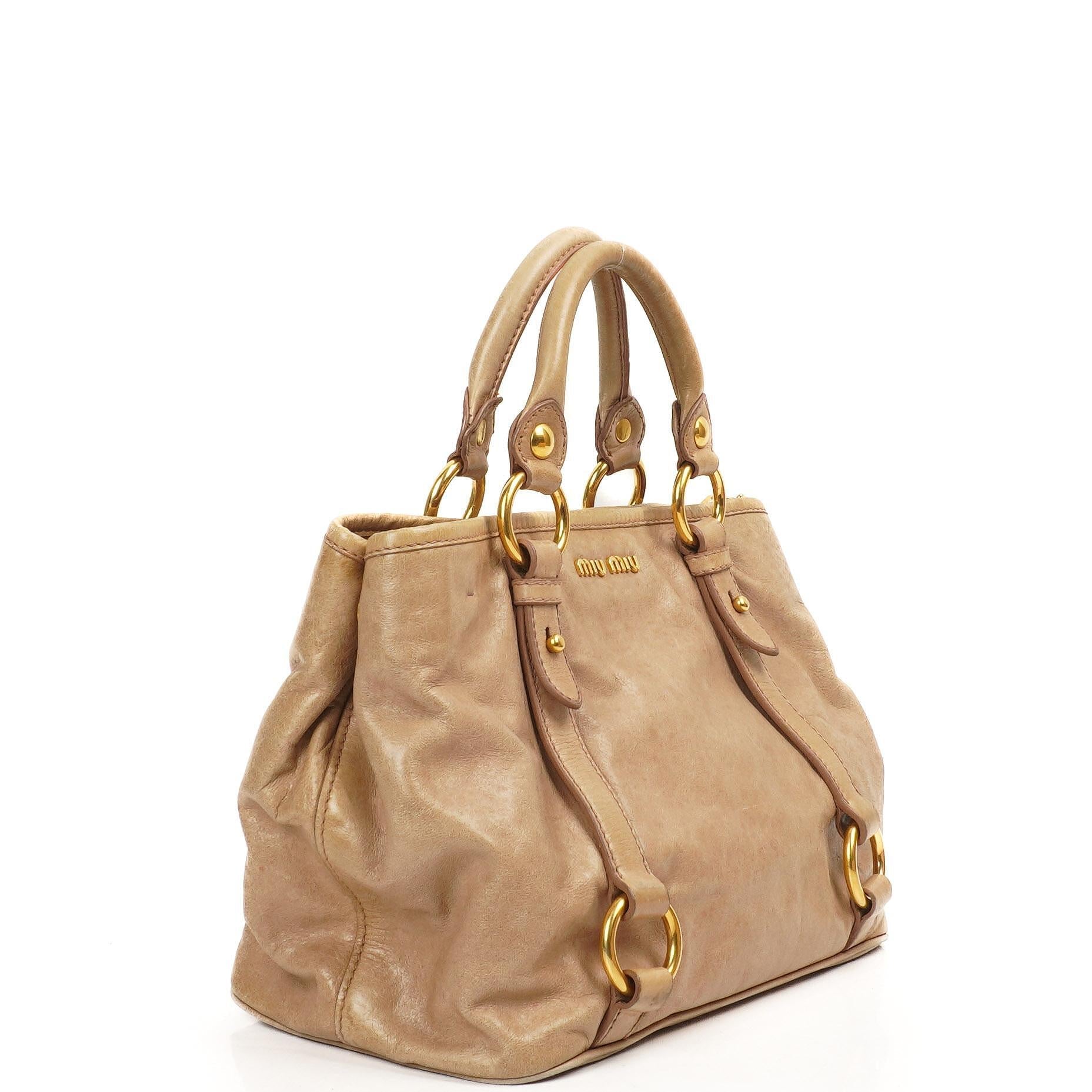 Miu Miu Vitello Shine Tote Bag Cammeo