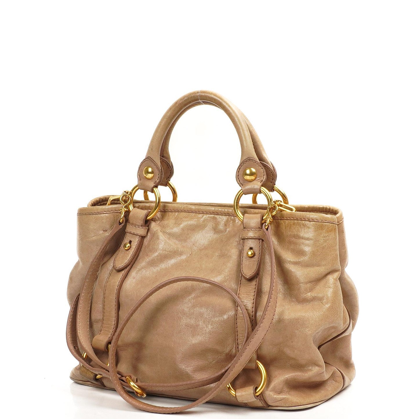Miu Miu Vitello Shine Tote Bag Cammeo