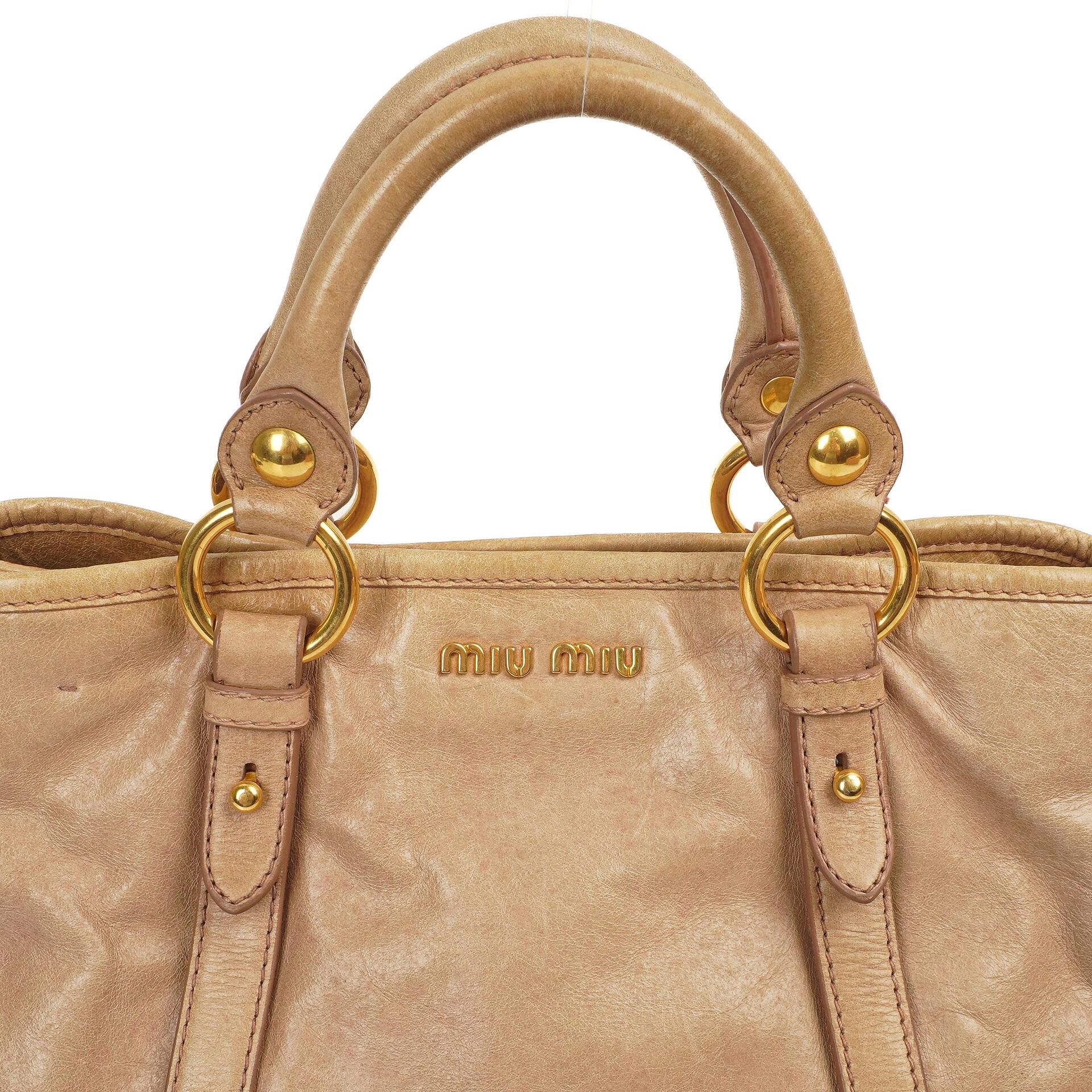 Miu Miu Vitello Shine Tote Bag Cammeo