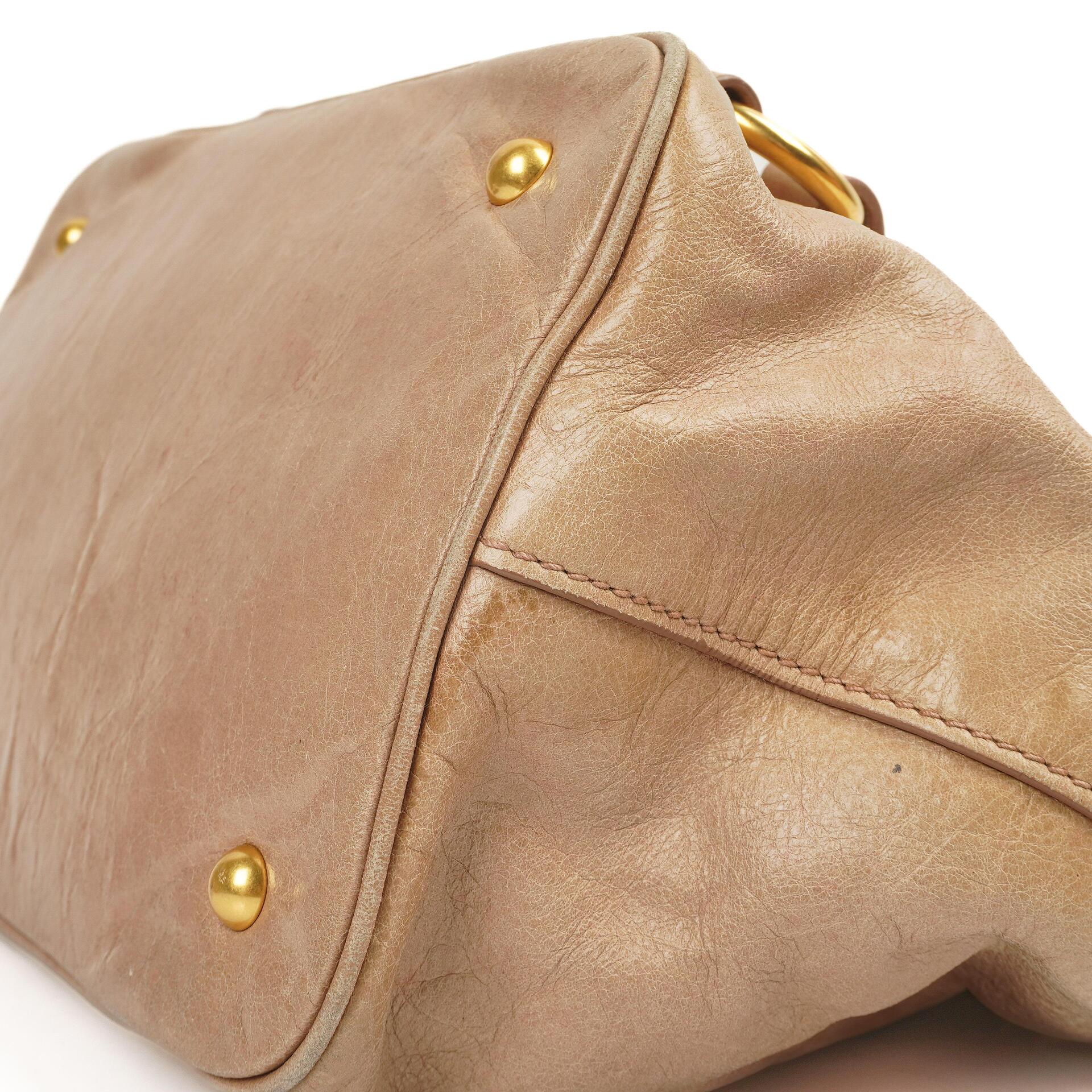 Miu Miu Vitello Shine Tote Bag Cammeo