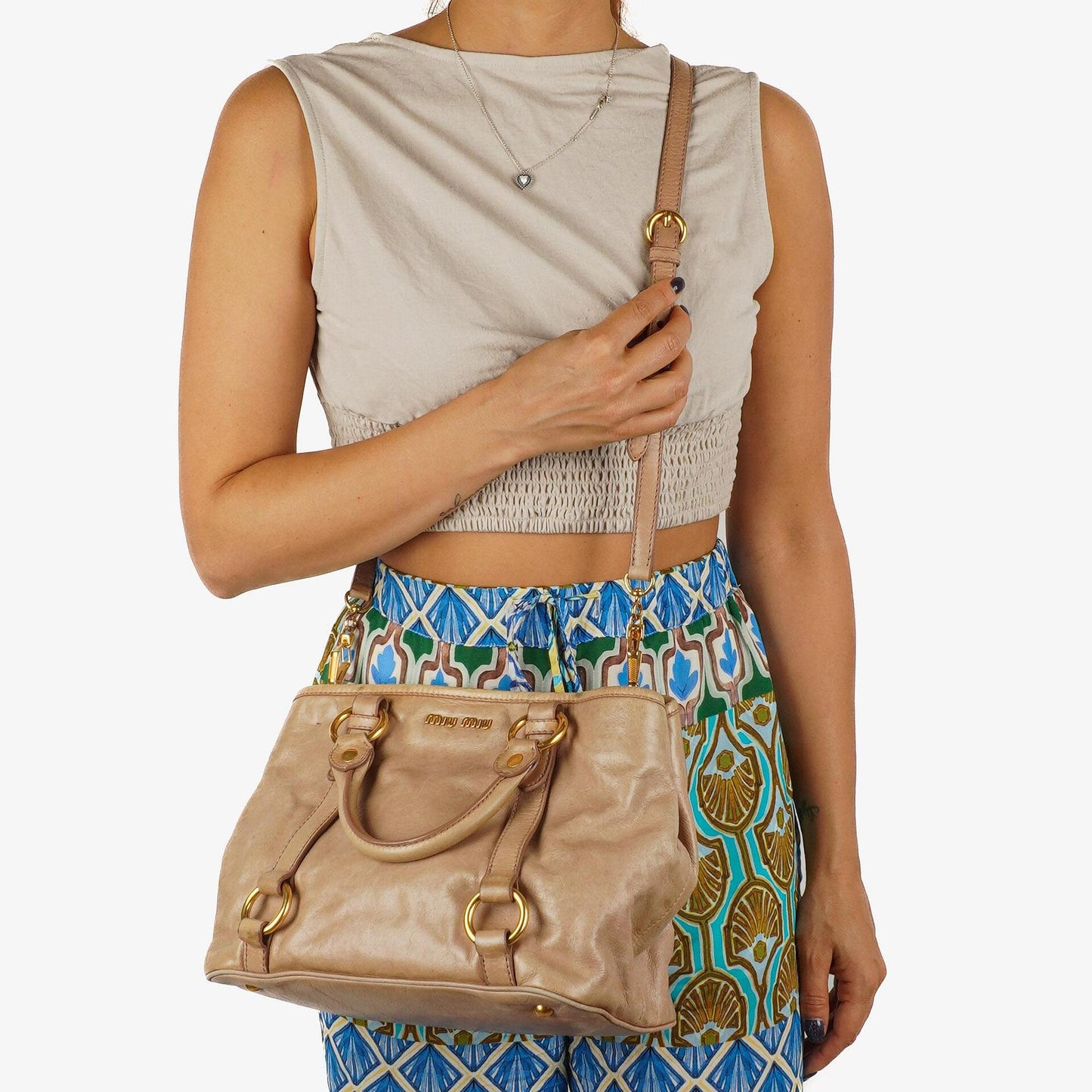 Miu Miu Vitello Shine Tote Bag Cammeo