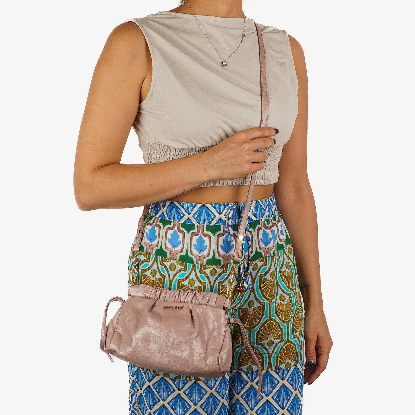 Miu Miu Vitello Shine Crossbody Clutch Bag Mughetto