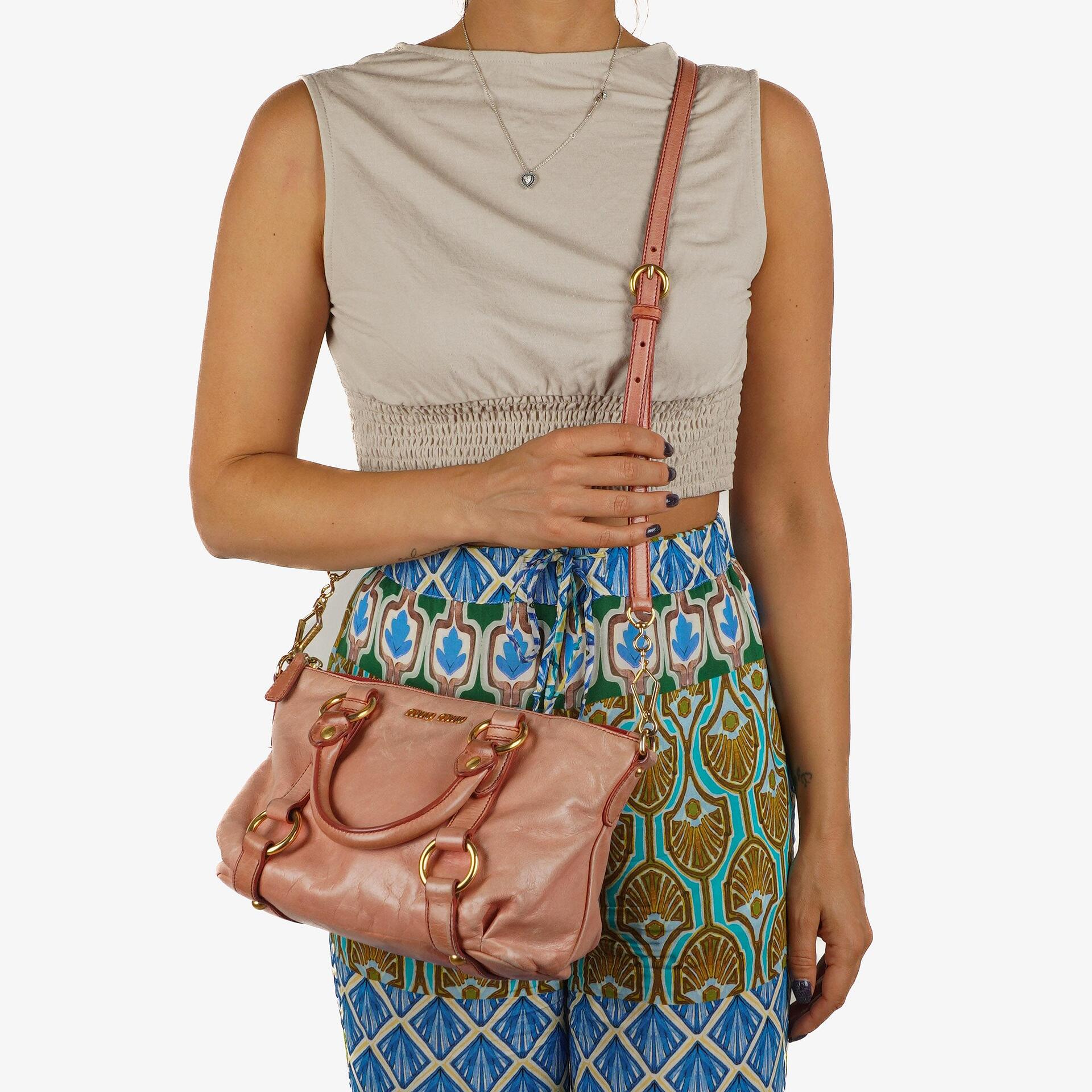 Miu Miu Vitello Shine Satchel Bag Rosa