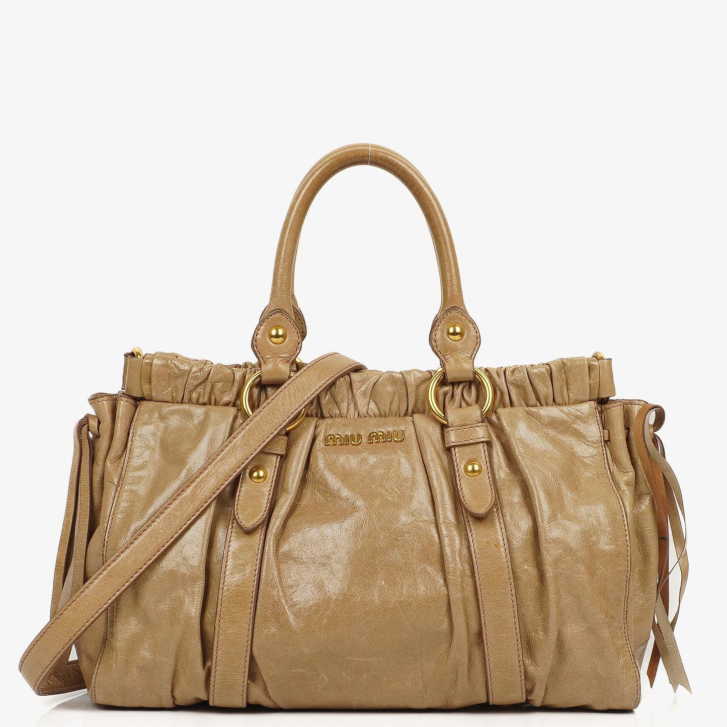Miu Miu Vitello Shine Sabbia Satchel Bag