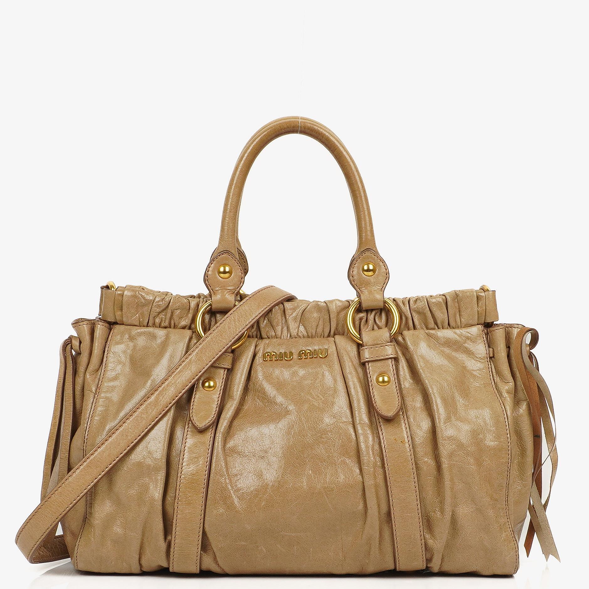 Miu Miu Vitello Shine Sabbia Satchel Bag