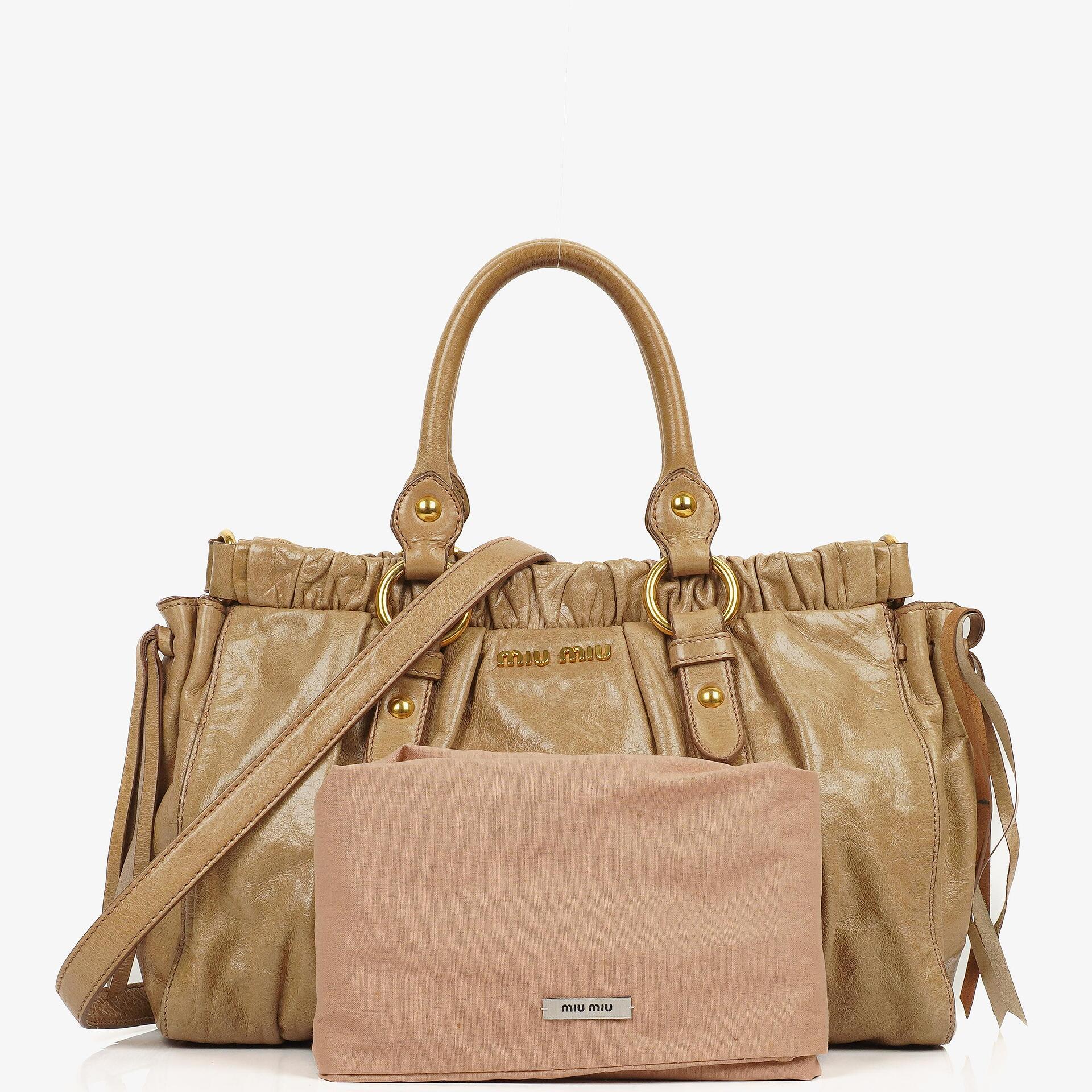 Miu Miu Vitello Shine Sabbia Satchel Bag