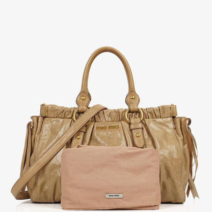 Miu Miu Vitello Shine Sabbia Satchel Bag