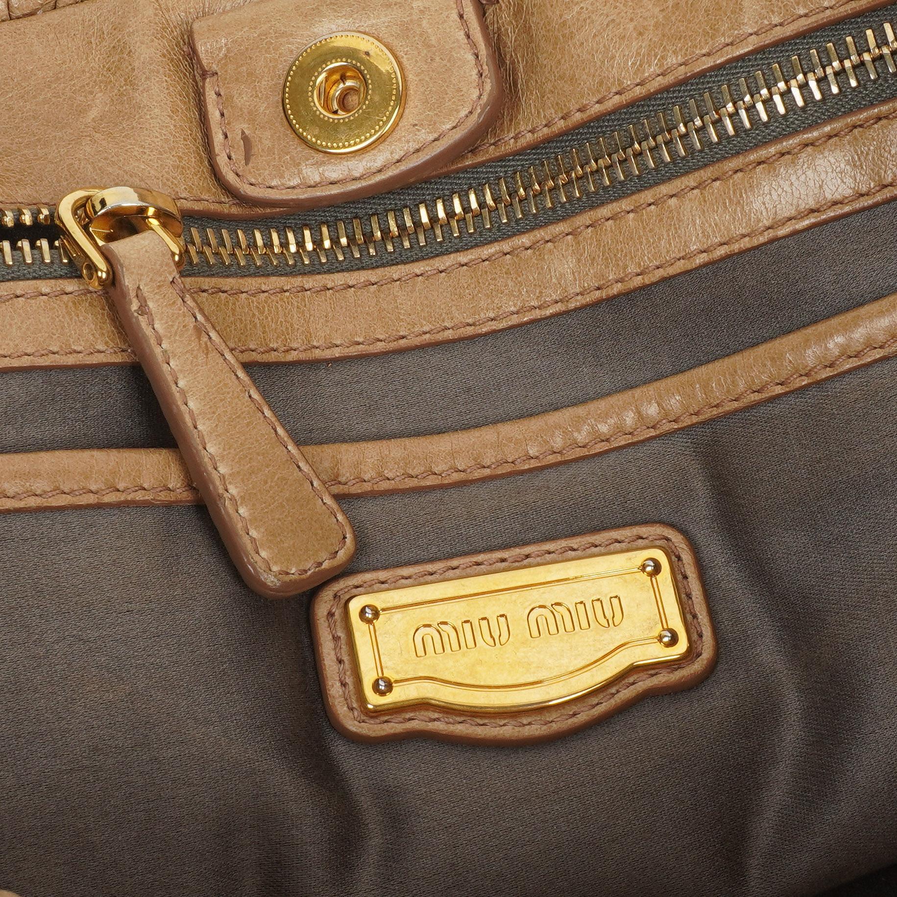 Miu Miu Vitello Shine Sabbia Satchel Bag