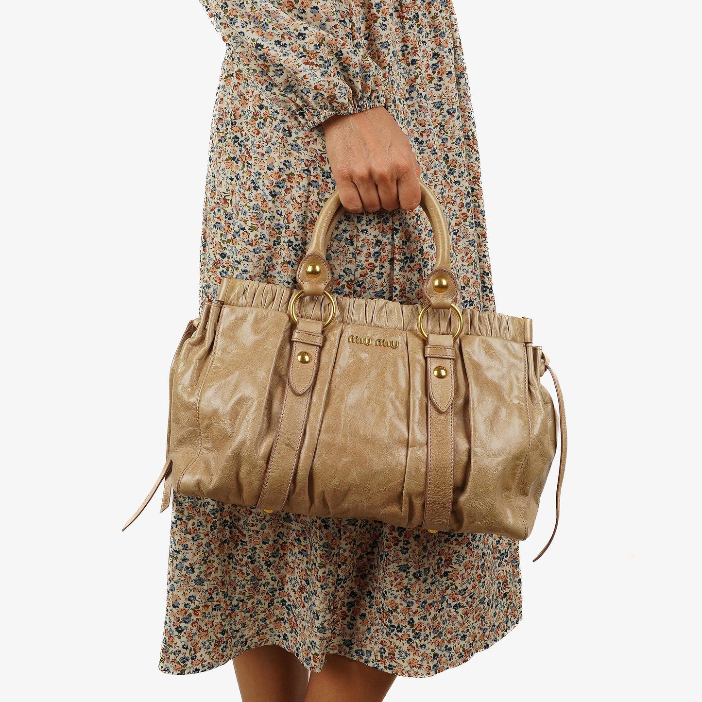 Miu Miu Vitello Shine Sabbia Satchel Tasche