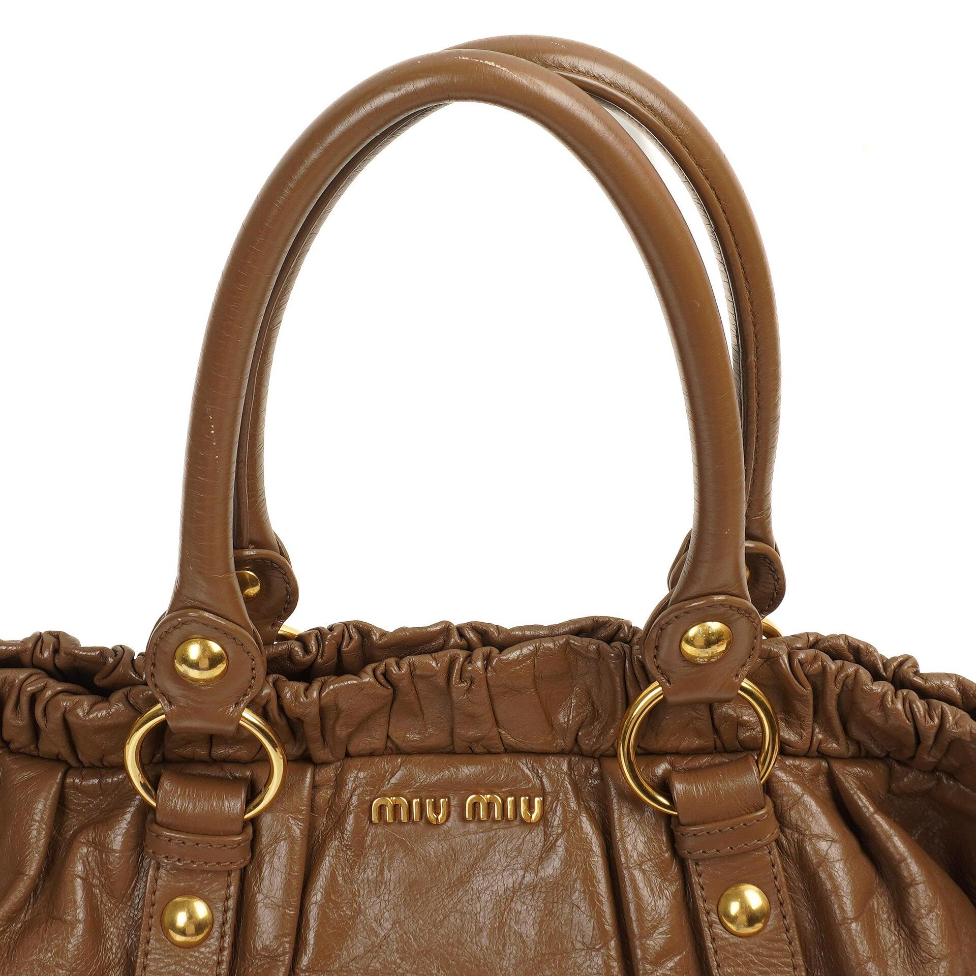 Miu Miu Vitello Shopping Tote Shine Lux Satchel Bag Braun