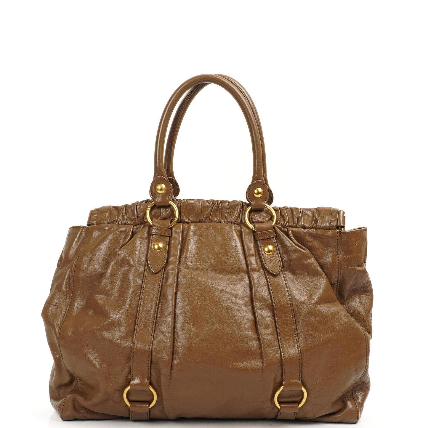 Miu Miu Vitello Shopping Tote Shine Lux Satchel Bag Braun